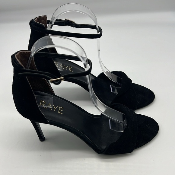 RAYE - Jennifer Black Suede Twist Open Toe Adjustable Ankle Straps Heels Size 9 - Picture 2 of 14